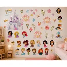 Adesivo de Parede Princesas Infantil Castelo Decorativo Cartela 50x50cm