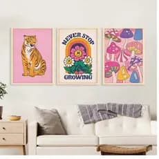 Quadros decorativos Moda rosa hippie arte (3 peças)