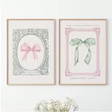 Quadros decorativos Laços Rosa e verde vintage vibes (2 peças)
