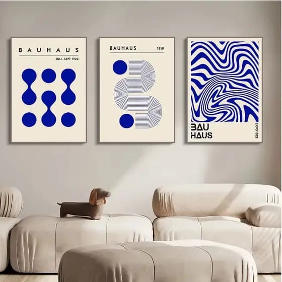 Quadros decorativos geométrica azul pintura abstrata moderna (3 peças)