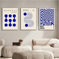 Quadros decorativos geométrica azul pintura abstrata moderna (3 peças)