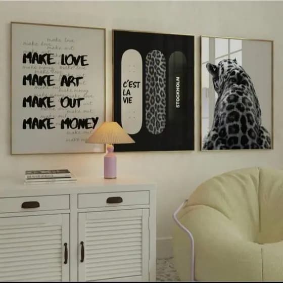 Quadros decorativos Frase Skate Leopardo C'est la Vie (3 peças)