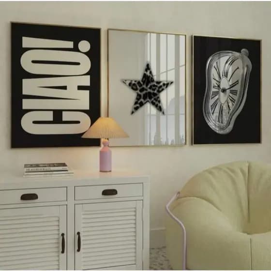 Quadros decorativos Ciao Estrela Leopardo Relógio Derretido (3 peças)