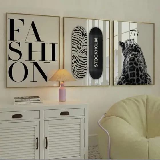 Quadros decorativos Fashion Skate Leopardo Moderno (3 peças)