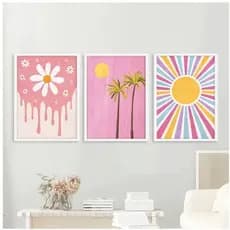 Quadros decorativos Moda rosa hippie arte (3 peças)