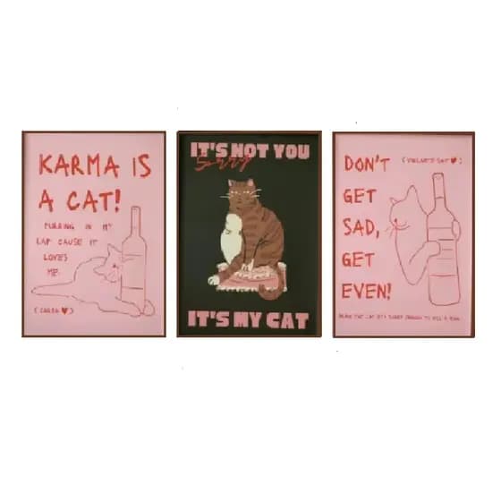 Quadros decorativos Gato preto pop moderno Art animal engraçado, gatinho bonito (3 peças)