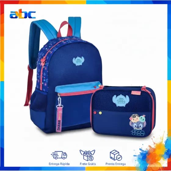 Mochila Stitch Escolar Infantil Stich Tsum Azul Florido Clio