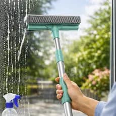 Rodo Mágico Limpa Vidro Janela Dupla Face com Esfregão e Cabo Extensor até 95cm