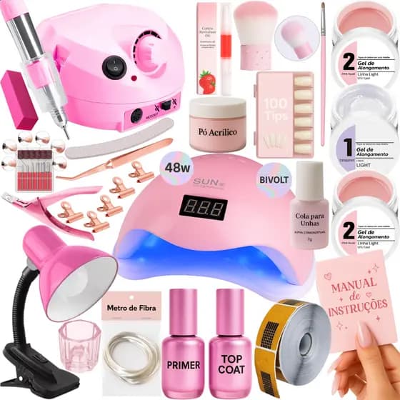 Kit Unhas Em Gel Completo Profissional Manicure Cabine Sun5 Lixadeira Porquinho