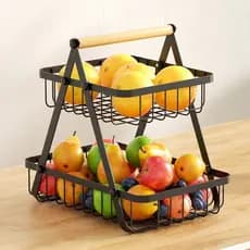 Fruteira De Mesa Organizador De Frutas Cesto Metal Aramado Multiuso Frutas Legumes Luxo Premium  2 - 3 Andares
