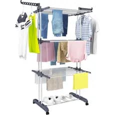 Varal de Chão Dobrável Portátil 3 Andares Compacto, Resistente com Suporte para Cabides