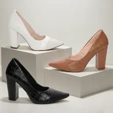 Scarpin Croco Salto Alto Grosso Bloco 9 cm Sapato Elegante Confortável Casual Social Festa Trabalho Igreja Torricella