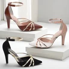 Scarpin Luxo Feminino Salto Alto Fino 9cm Tiras Metalizadas Elegante Social Festa Sapato Torricella