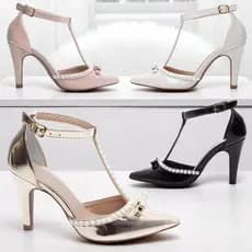 Scarpin Salto Alto Luxo Pérolas Elegante Social Festa Sapato Bico Fino Calçado Feminino Torricella