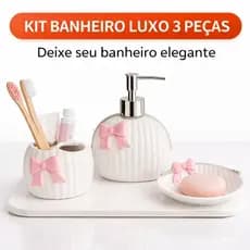 Kit Banheiro Luxo 3 Peças Cerâmica Rosa Porta Escova Saboneteira Dispenser Lavabo Decorativo 330 ml