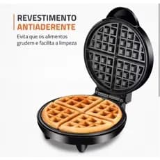 Máquina de fazer Wafle Elétrica Antiaderente Waffles 220 V  26CM DIÂMETRO Branca Preta Antiaderente Profissional Grande