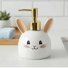 Porta Sabonete Líquido Coelho Fofo Porcelana Luxo Banheiro Lavabo Decorativo