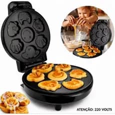 MÁQUINA ELÉTRICA MINI BOLOS 220V ANTIADERENTE 7 FORMATOS DIVERTIDOS BRANCA E PRETA