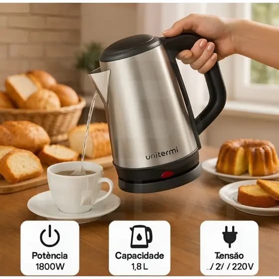 Chaleira Elétrica Inox 1,8L 1800W 220V Unytermi Ferve Água Rápido Chaleira Elétrica Inox 1,8L 1800W 220Volts Unitermi