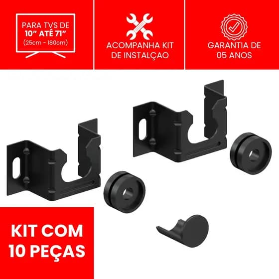 Suporte Da Televisão De 10 a 71 Polegadas Preto Fixo Parede Universal Kit 10 Peças CS0060U-KIT10