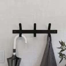 Cabide De Roupa Arara Cabideiro De Parede Fixo Preto De Aço Para Roupas Resistente Com 3 Ganchos