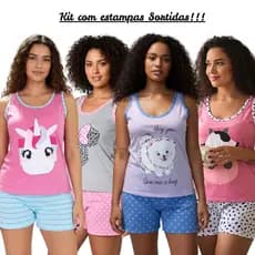 Kit 3 Baby Doll Regata Pijama de Verão Short Doll em Malha de Qualidade Estampas Sortidas