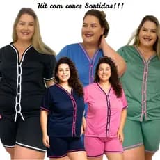 2 Baby Doll Plus Size Pijama Amamentação Americano com botões Cores Sortidas