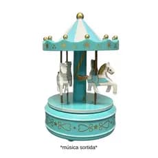 Carrossel Musical a cordas Caixa Musical Decoração Quarto de Bebê Cavalinhos 20cm