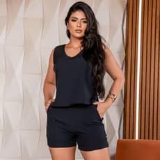 Conjunto Feminino Short e Regata Alfaiataria Elegante Verão Moda Verão Confortável Tendência