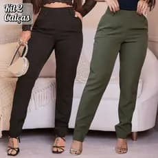 Kit 2 Calça Feminina Alfaiataria Social Cintura Alta Elastano Secretária Casual Premium