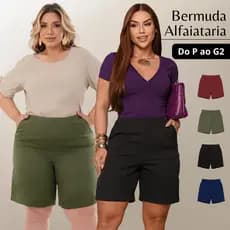 Bermuda Alfaiataria Feminina com Bolsos e Zíper Short Cintura Alta do P ao G2 Plus Size Verão