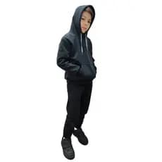 Conjunto Moletom Infantil Preto E Cinza Com Touca Calça E Blusa