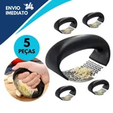 05 Esmagador Amassador Triturador de Alho Profissional de Aço Inox Resistente Manual Restaurantes Cozinhas Buffet Hotel