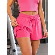 Short Duplo Dri Fit Elastano Fitness Feminino Academia com Zíper Invisível Forro Premium Corrida Confortável Treino