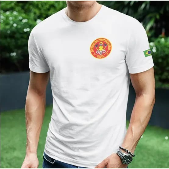 Camiseta Bombeiro Civil Vermelha, Azul e Branca