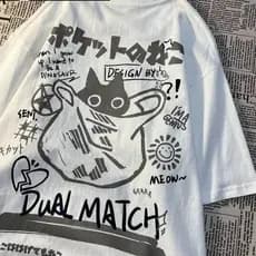 Camiseta Estampa Japonesa Dual Match Harajuku Camisa 100% Algodão Envio Imediato Alta Qualidade