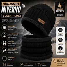 Touca Gorro Forrada + Gola Cachecol Unissex Kit Inverno Térmico Masculino Feminino Frio