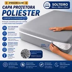 Capa Protetora para Colchão Solteiro Premium Poliéster com Zíper Lateral Lavável Cores Sortidas