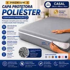 Capa Protetora para Colchão Casal Premium Poliéster com Zíper Lateral Lavável Cores Sortidas