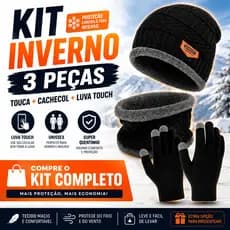 Kit Inverno Masculino e Feminino Touca Gorro + Cachecol + Luva Touch para Celular Quentinho Frio Intenso