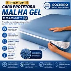 Capa Protetora para Colchão Solteiro Premium Malha Gel com Zíper Lateral Lavável Cores Sortidas