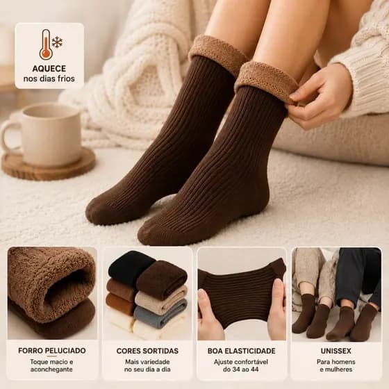 Kit 12 pares de meias/meias soquete térmica grossa flanelada fleece inverno frio intenso Radimi