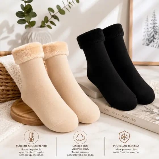kit Com 3-6-12 Pares Meia Termica Feminina Cano alto de Lã Grossa Peluciada Meia de Inverno