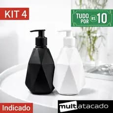 1,2,3,4 Porta Sabonete Líquido ou Álcool em Gel 500ml Diamante Branca ou Preta com trava banheiro