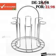 Porta Copos Escorredor De Mesa Aramado Cromado Para 6 Copos Com Puxador Mola Reforçado Cozinha