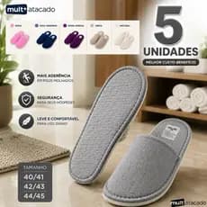 5 Pantufa Básica Para Hotel Hospedagem Resort Antiderrapante Atacado
