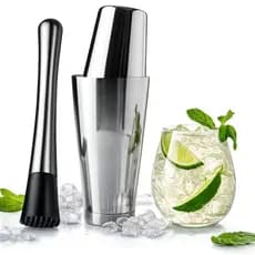 Kit Coqueteleira Boston 820ml + Socador - Aço Inox Profissional para Coquetéis
