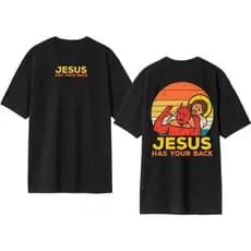 Camisa Camiseta Blusa Oversized Jesus Has Your Back Streetwear 100% Algodão