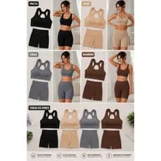 Conjunto Fitness Feminino Sem Costura Modelador Cintura Alta Short Academia Sem Transparência