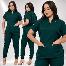 Pijama Cirurgico Feminino Gola Padre Gabardine Luxo Conjunto Calça Jogger Hospitalar Premium